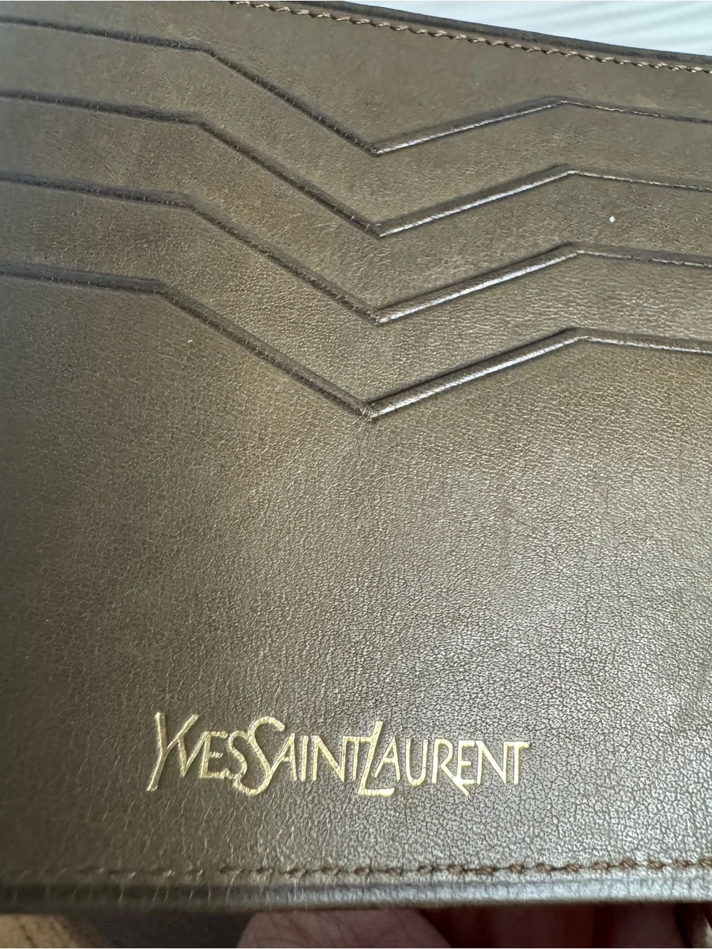 Yves Saint Laurent Gold Snap Detail on Olive Leather